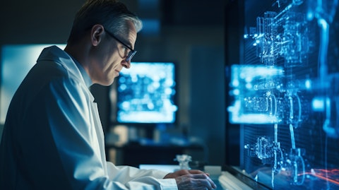 A doctor in a laboratory, overseeing the development of Artificial Intelligence (AI).