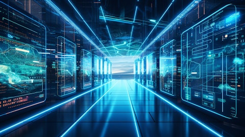 A data center with large screens and digital readouts, highlighting the complexities of the modern internet.