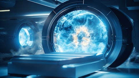 An MRI scan of the inside of a tumor in the hospital, illustrating the effects of cryoablation.