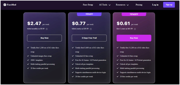 price plan of facemod