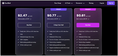 price plan of facemod