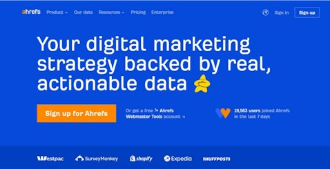 Main page of ahrefs website