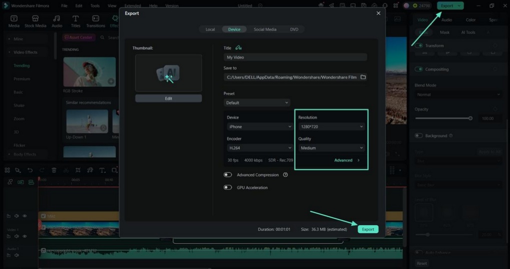 export edited video from filmora