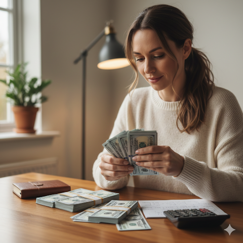 A woman counting money